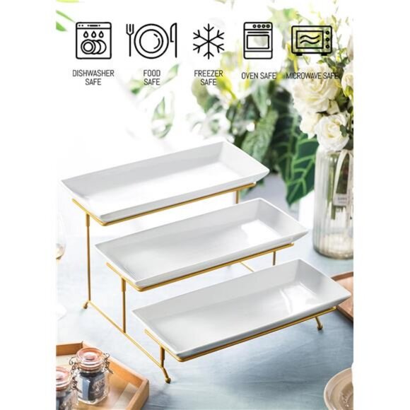 3 Tier Serving Stand and Platters Set Serving Platters with Collapsible Sturdier - Picture 3 of 8